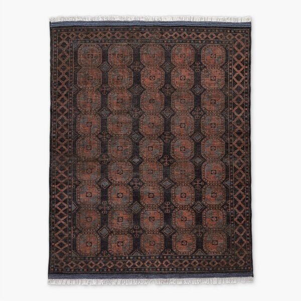 Bokhara-inspired hand-knotted wool rug